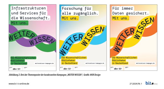 Drei bunte Grafiken mit den Aufschriften:
- Infrastrukturen und Services für die Wissenschaft.
- Forschung für alle zugänglich.
- Für immer Daten gesichert.
Mit uns.
Weiter Wissen.