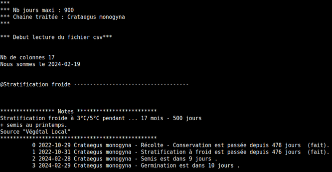 Exécution du script(3) pour CRATAEGUS MONOGYNA
et restitution de toutes les informations.