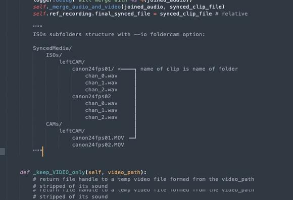 screen capture of some code in an editor. A multiline comment describes some folder and subfolder structure
