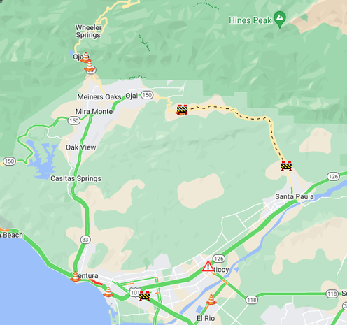 Blocked roads around Ojai, California