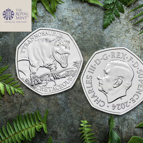 New 50p coin with T Rex on one side and C Rex on the other.