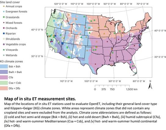 map - USA - Map of in situ ET measurement sites