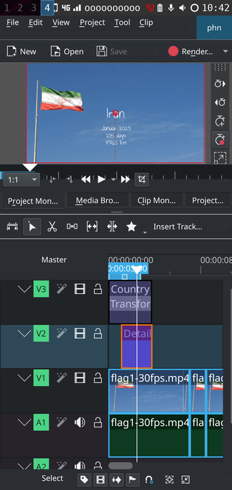 Kdenlive interface running on PostmarketOS