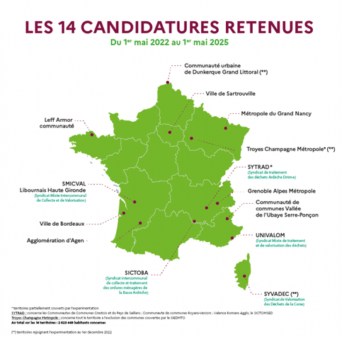 Carte de France avec les différentes villes qui expérimentent le "oui pub".