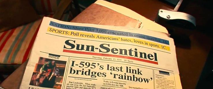 The cover of the Sun-Sentinel newspaper with a date of Thursday, February 21.