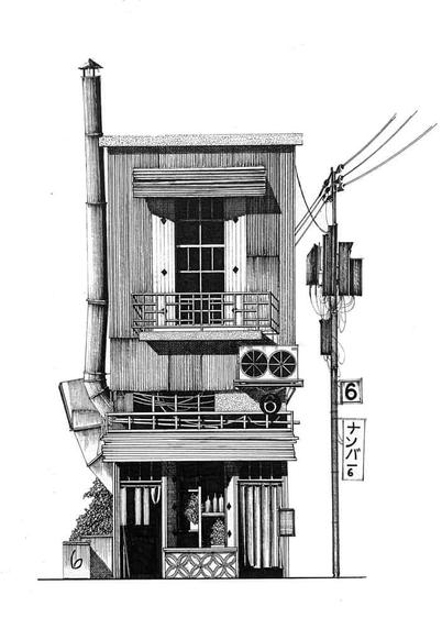 Tokyo house 4 bw with telephone wires