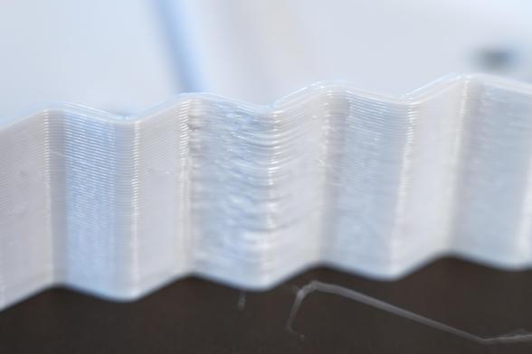 Close-up of the seam of a 3D printed part.