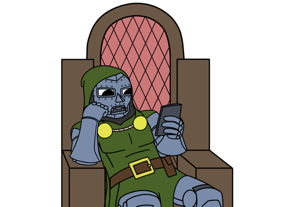 Dr. Doom sitting on a chair doomscrolling