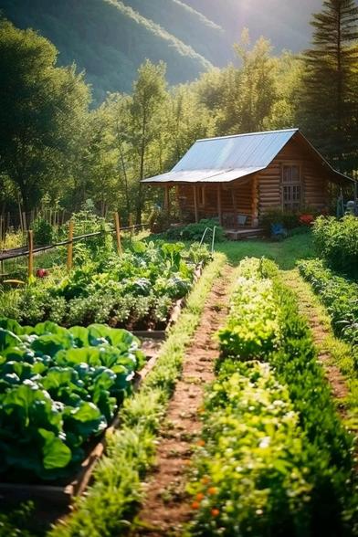 A very small homestead with a beautiful, and productive, vegetable plot.