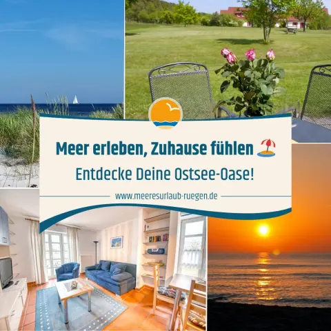 Eine Bildcollage aus Fotos vom Strand und einer ferienwohnung
