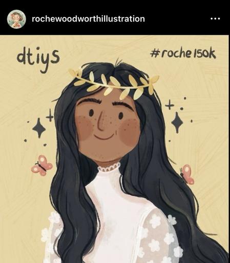 Capture d’écran du post instagram de l’artiste rochewoodworthillustration, avec le même modèle que le dessin précédent mais avec un style très différent.