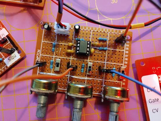 the finished board with connected cables.