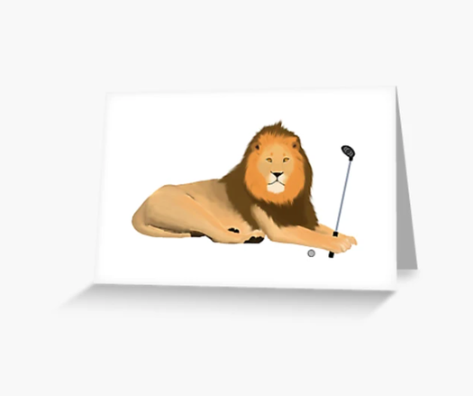 Our lion mascot is playing golf.