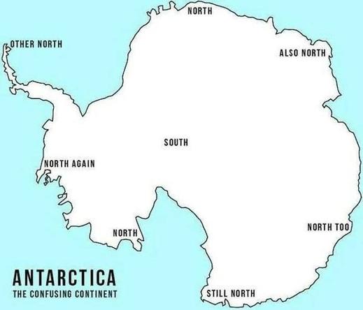 Antartica. The South Pole is shown. From there, every direction is north.