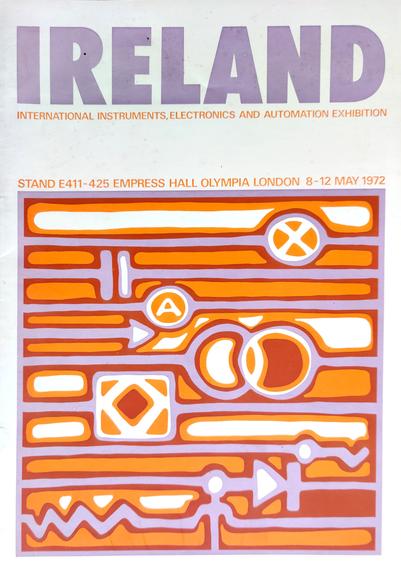 The front cover of the brochure, showing a very trippy 1970s interpretation of elements from a circuit diagram. The brochure design is by Cor Klaasen.