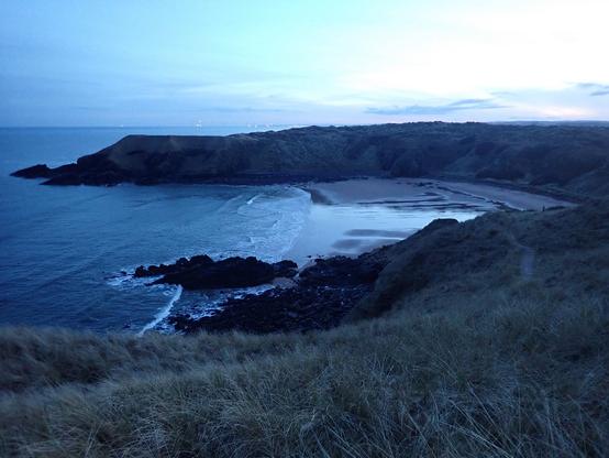 After sunset now, looking down to Hackley Bay. We were heading there for a sit and our tea.