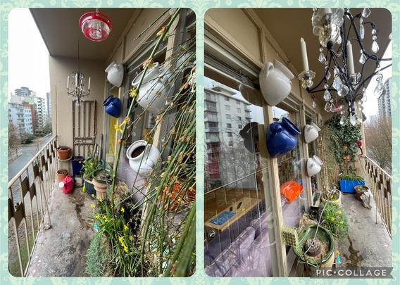 Views of out balcony garden from both ends, all cleaned up and ready for Spring