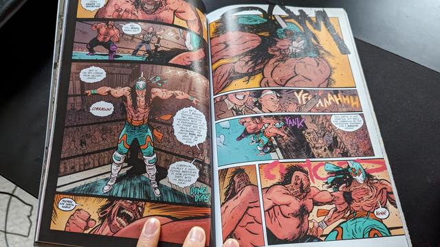 Interior panels of the Daniel Warren Johnson TPB Do a Powerbomb