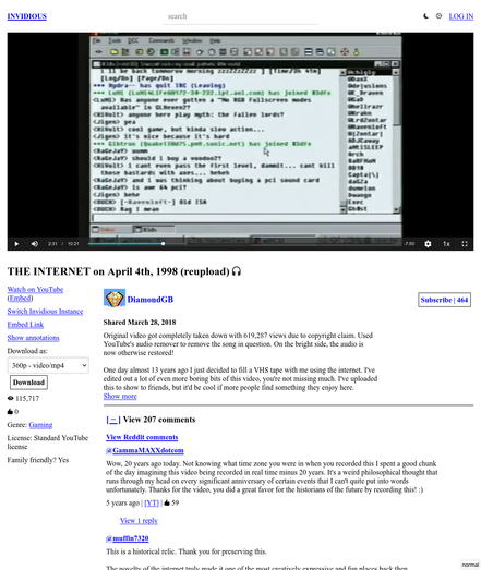 My custom CSS for invidious. It uses serif font and resembles default HTML.