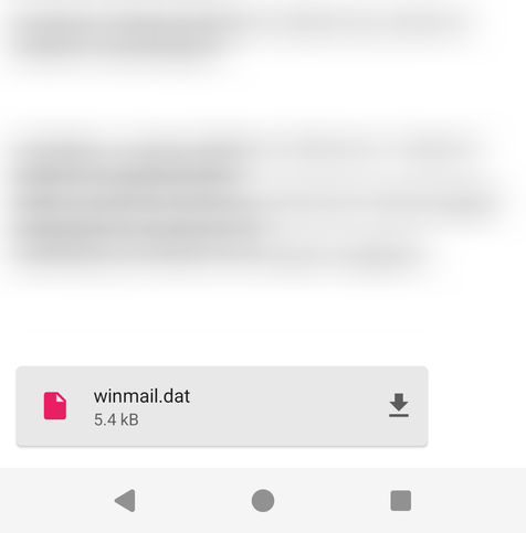 E-Mail (Text blurred) with a "winmail.dat" attachment.
