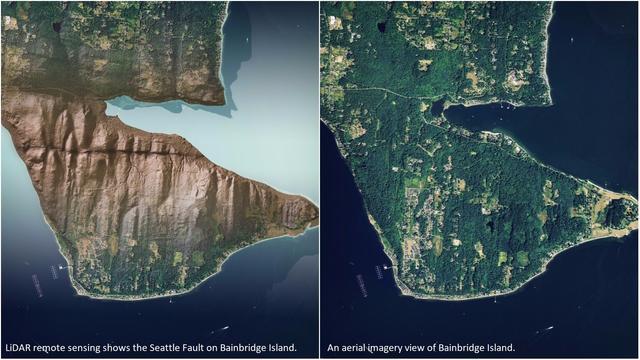 imagery / photos - aerial - remotesensing sensing - LiDAR - the expression of the Seattle Fault on southern Bainbridge Island