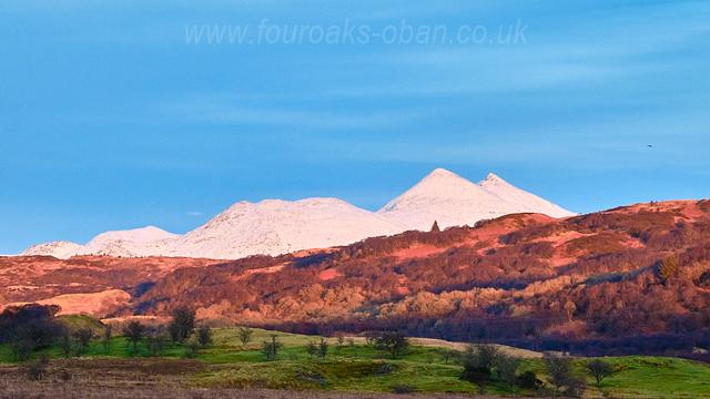Snow covered mountain, Ben Cruachan, in the late evening light.