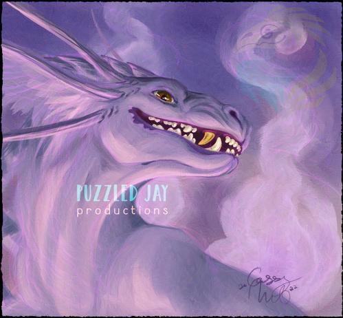 digital painting of an iridescent purple creature, viewed from below. The creature is grinning, revealing one gold tooth as it looks down upon the viewer.