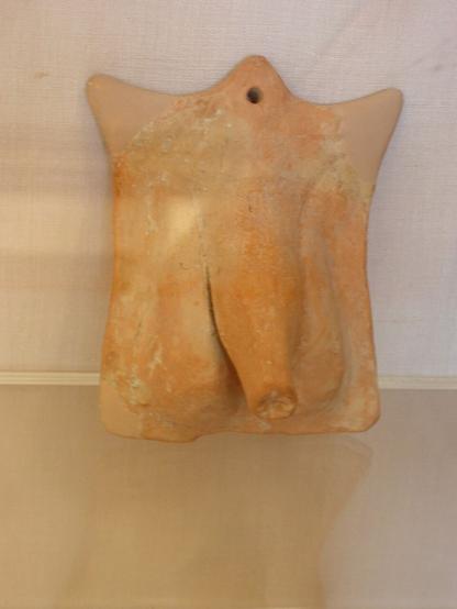 clay plaque, moulded as a penis, left as an offering at the healing sanctuary of Epidauros.