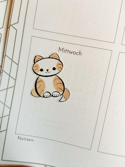 Mein selbst illustrierter Katzensticker, in meinen Planer geklebt.