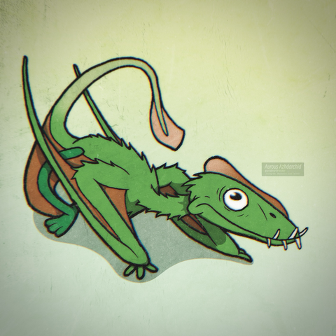 A scared, but curious Harpactognathus gentryii squatted down with an eye facing up