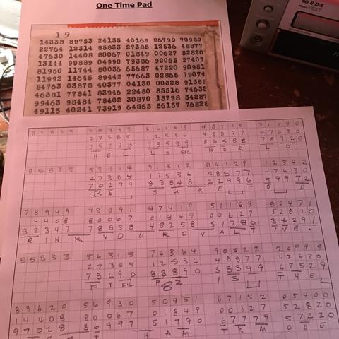 Photo: a one-time pad and cipher decoding sheet from a talk at my ham radio club meeting last night about those "numbers stations" you sometimes hear on shortwave radio.

Be sure to drink your Ovaltine.