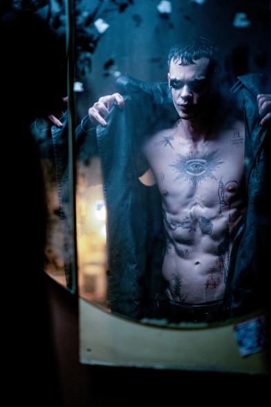 Bill Skarsgaard as the resurrected Eric Draven in The Crow