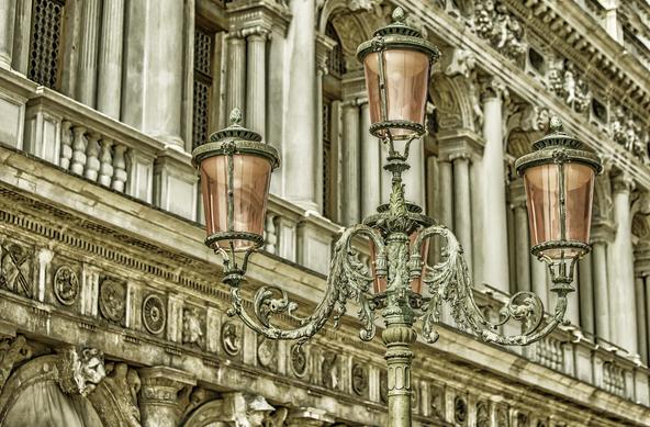 Vintage lamppost on St Marco square in Venice, Italy