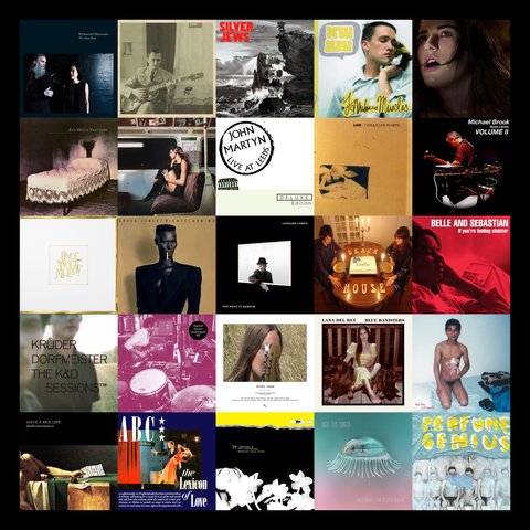a collage of my top 25 albums for February 2024 based on the amount of scrobbles (plays) it has