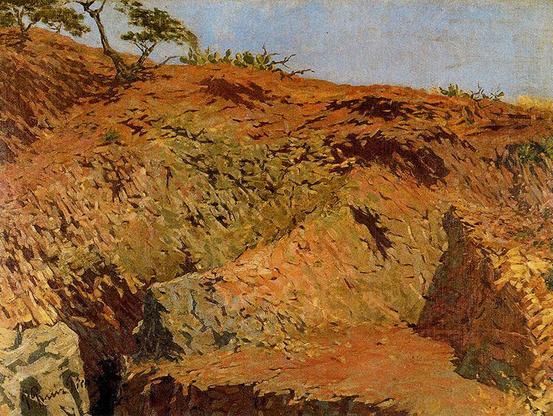 painting - Pablo Picasso - Quarries. Mountains of Málaga 1896
