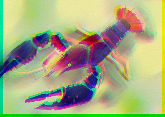 A blurry paint study of a crayfish.