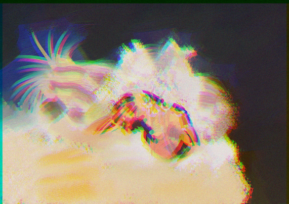 A very blurry paint study of a decorator crab.