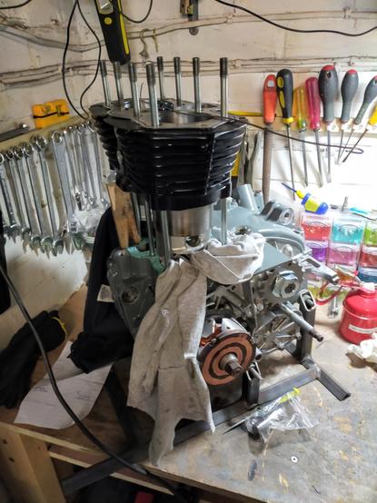 Cylinder being fitted to xs650 motor