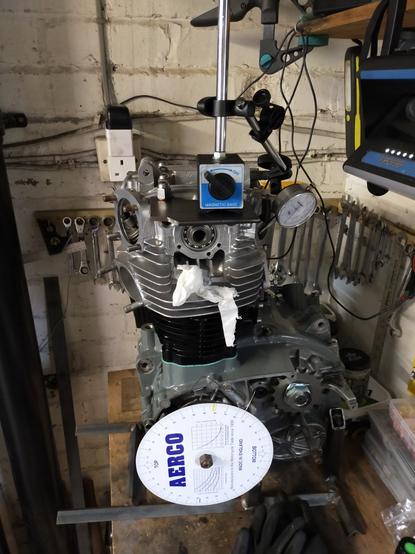 Setting xs650 cam timing with dial gauge and degree wheel fitted to motor
