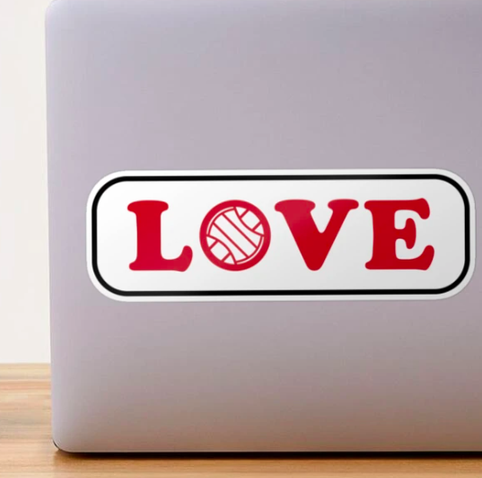 Love is shown in red lettering with a volleyball as the letter "o."