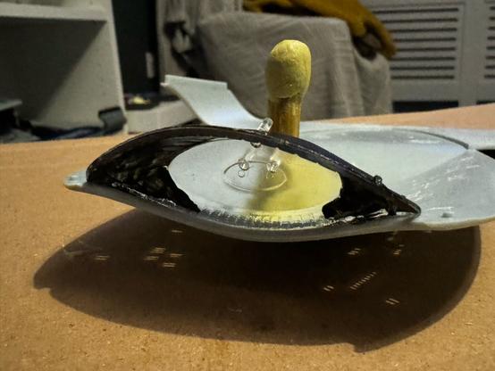 Front view of the deflector glued into place