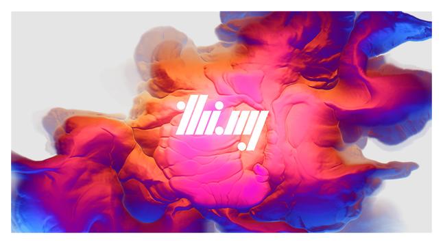 An abstract colorful handdrawn form with gradient highly saturated margenta, orange,blue gradient and thi.ng logo overlay. The drawn stroke/curve itself has been deformed by a super basic fluid simulation