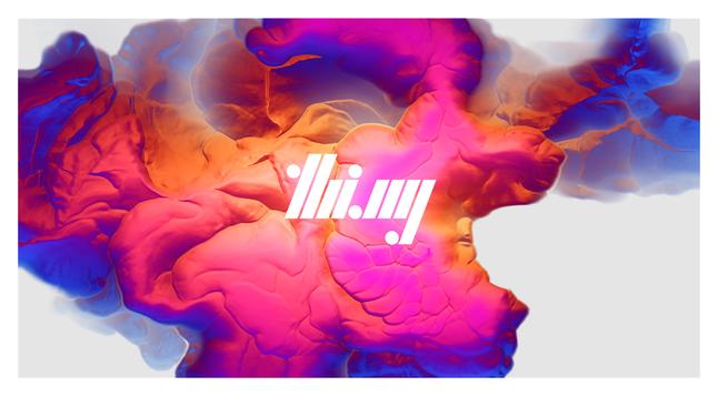An abstract colorful handdrawn form with gradient highly saturated margenta, orange,blue gradient and thi.ng logo overlay. The drawn stroke/curve itself has been deformed by a super basic fluid simulation