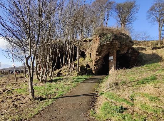 Cave entrance with brick pillar