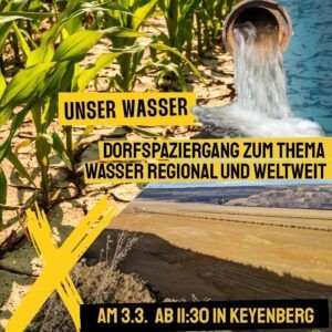 SharePic: "Unser Wasser" mit  einer Fotocollage aus Maispflanzen, einem Wasserrohr und dem Braunkohle-Tagebau