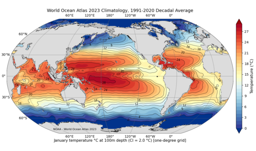 map - world ocean atlas 2023 climatology, 1991 - 2020 decadal average