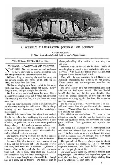 screen shot - cover of the first issue of the journal Nature