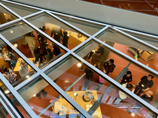 Overhead shot of the MPI library during the hackathon.