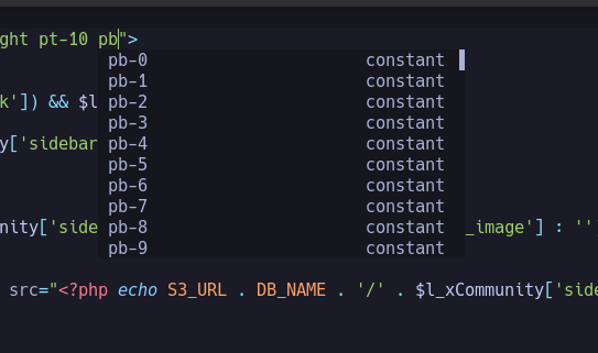 Helix editor showing me all of my available classes