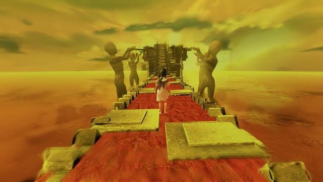 Walking to the sacred creepy statues.
